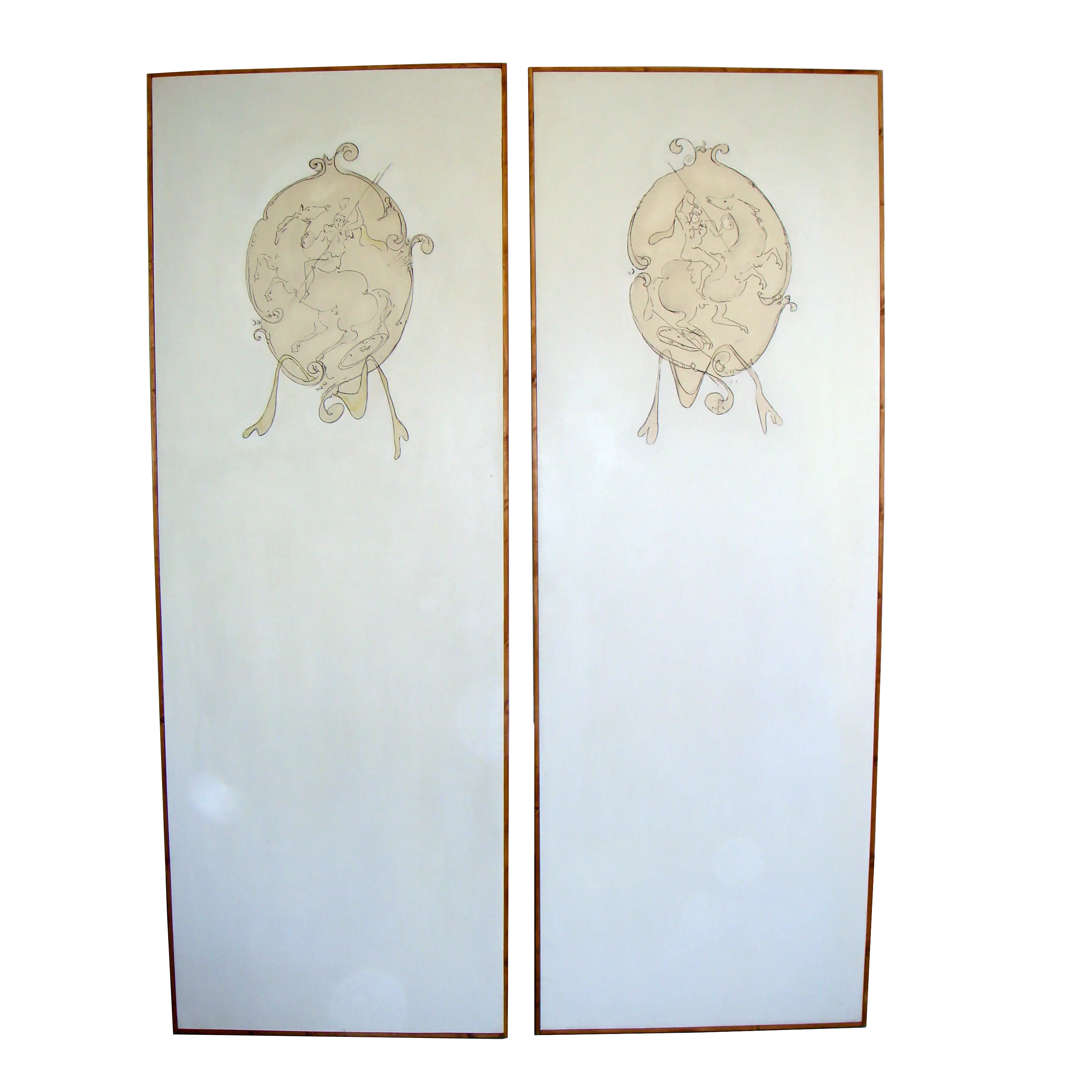 Important and Rare Pair of Lucio Fontana Painted Panels "Battle",1952-3 — Osvaldo Borsani, Lucio Fontana
