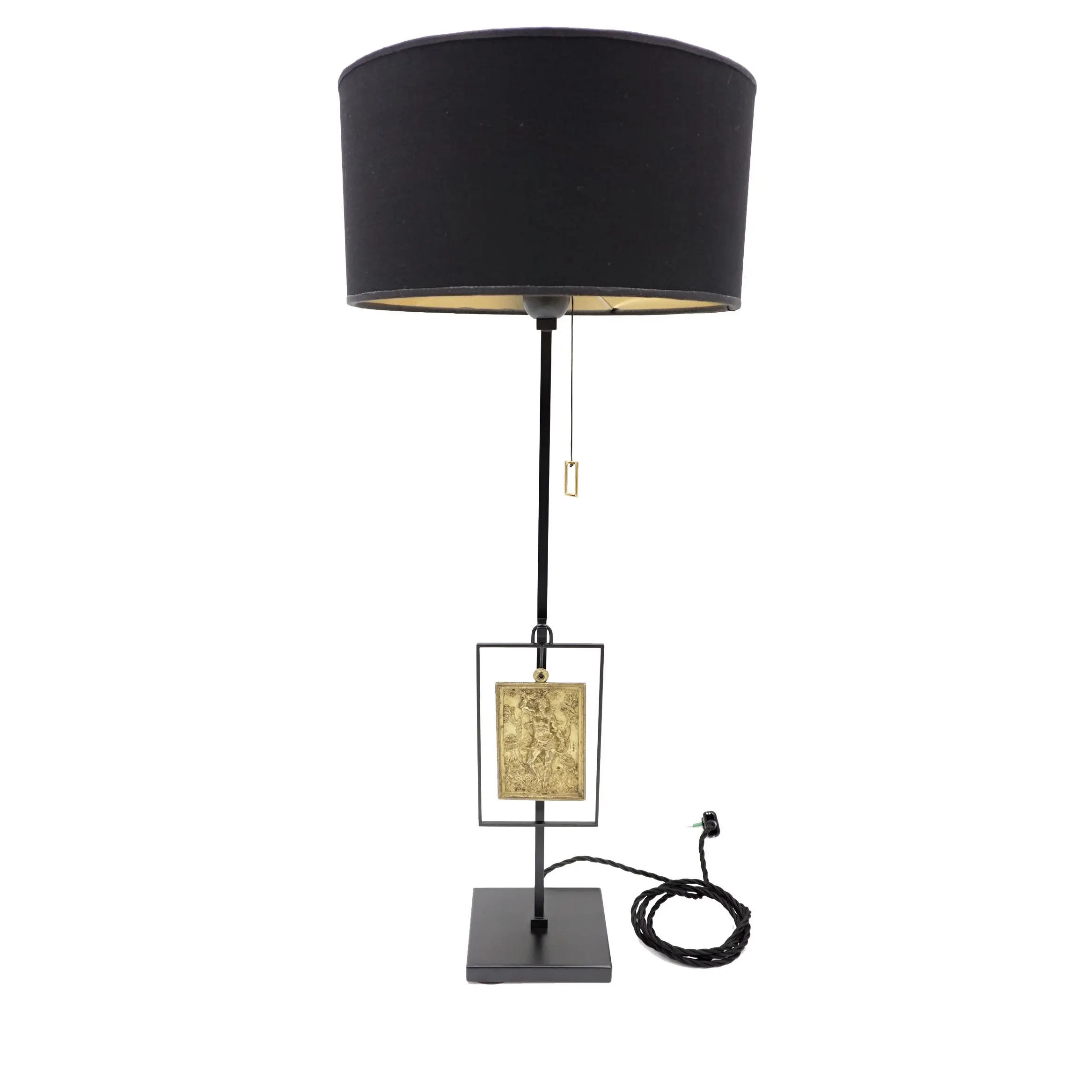 "Masterpieces of light" brass table lamp with S. Sebastiano bronze plaque XVII° — Lorenzo Ciompi