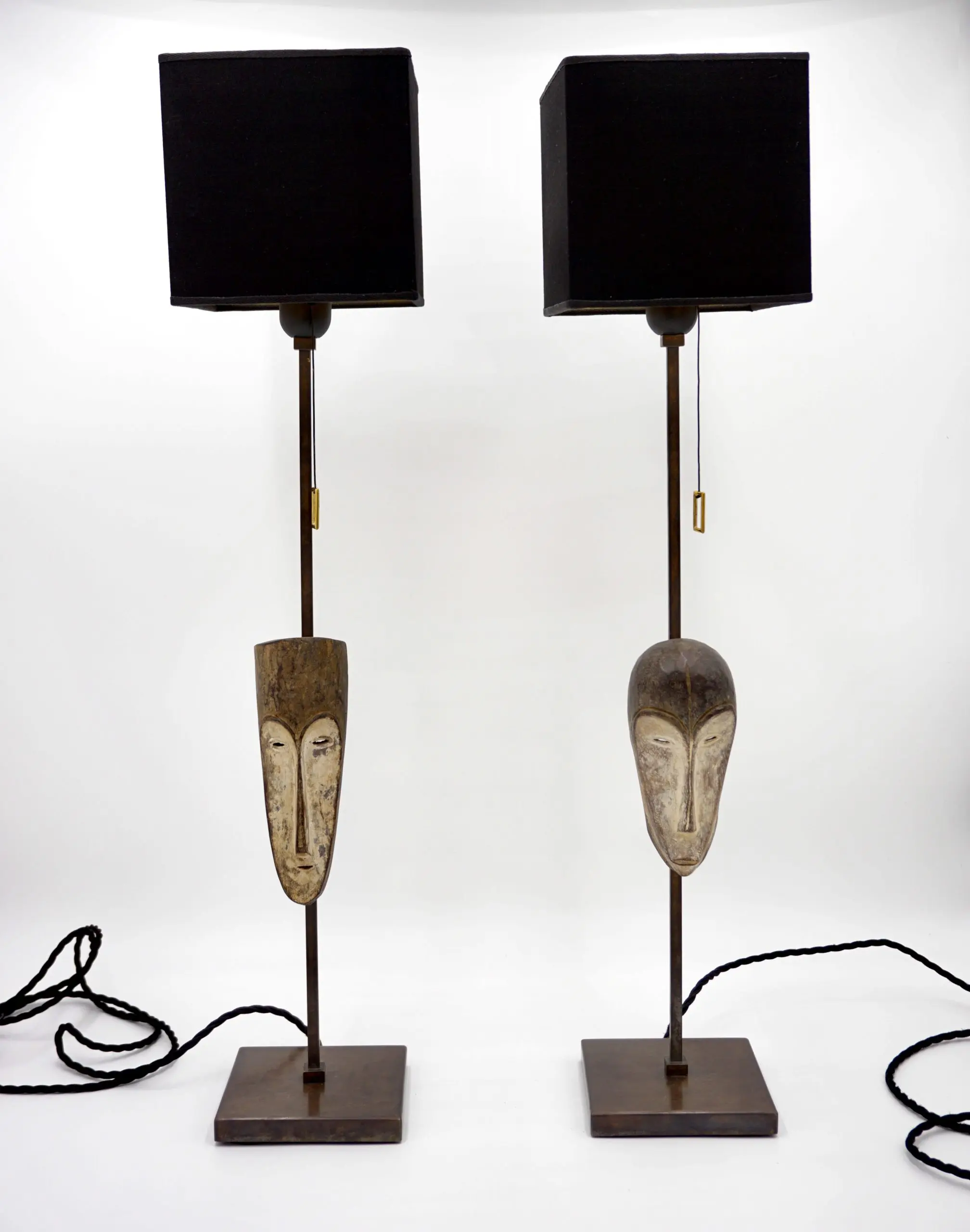"Masterpieces of Light" pair of cubist table lamps with Fang Ngil masks, 1910 — image 3