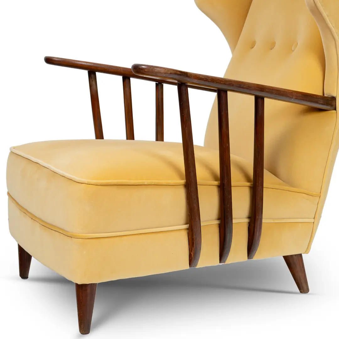 Ico Parisi yellow velvet and walnut bergere armchair by Ariberto Colombo,1950 — photo 8
