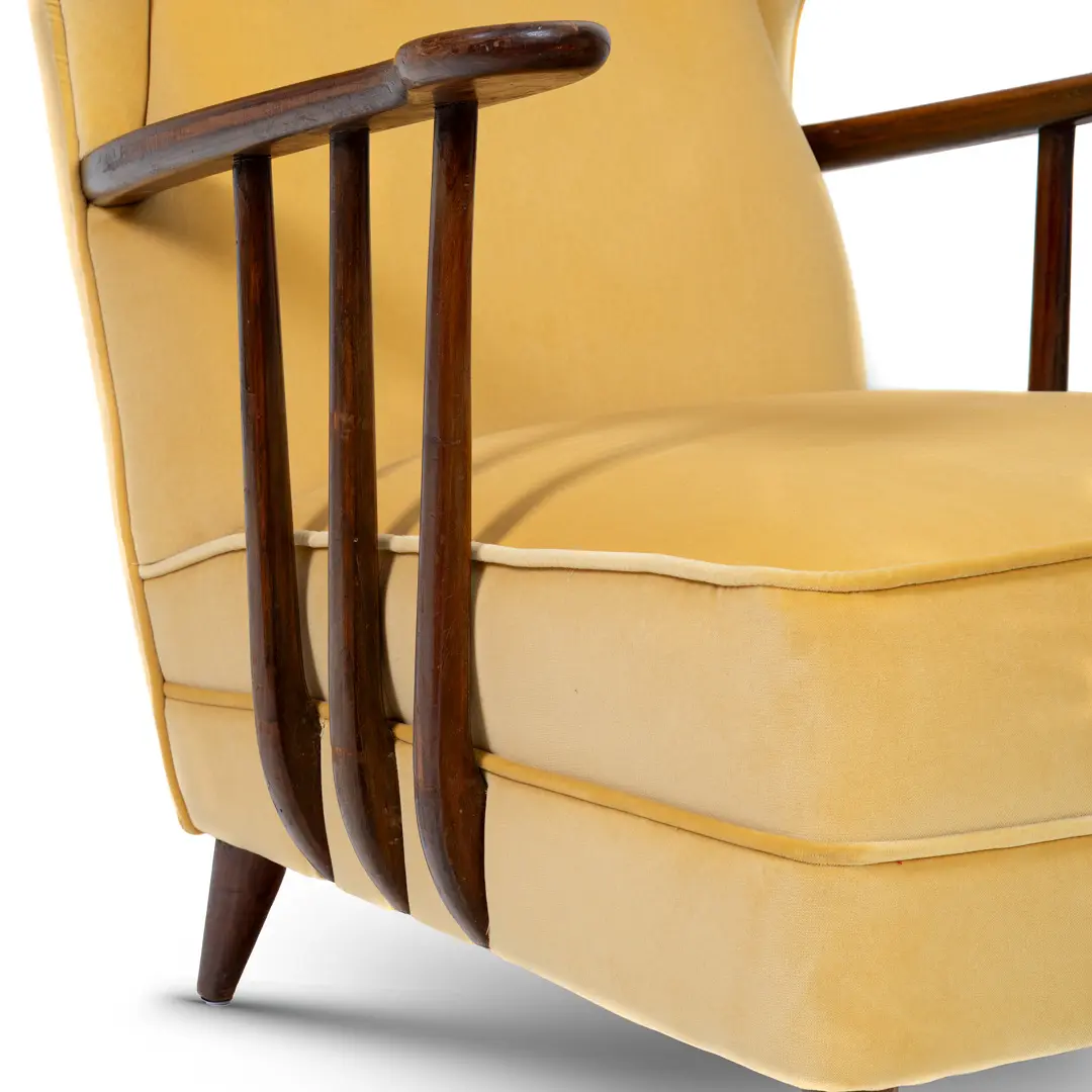 Ico Parisi yellow velvet and walnut bergere armchair by Ariberto Colombo,1950 — photo 9
