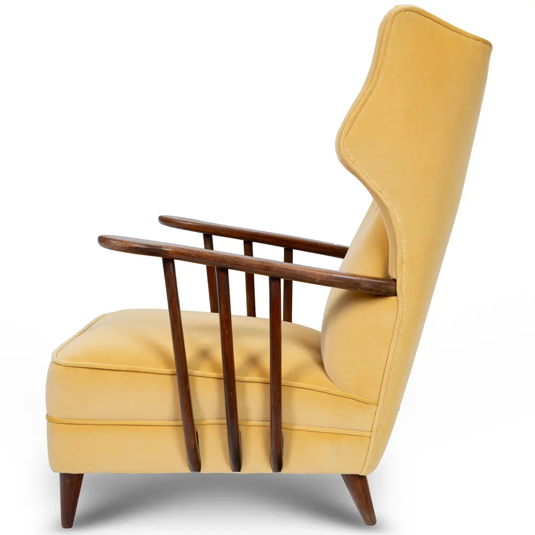 Ico Parisi yellow velvet and walnut bergere armchair by Ariberto Colombo,1950 — image 3