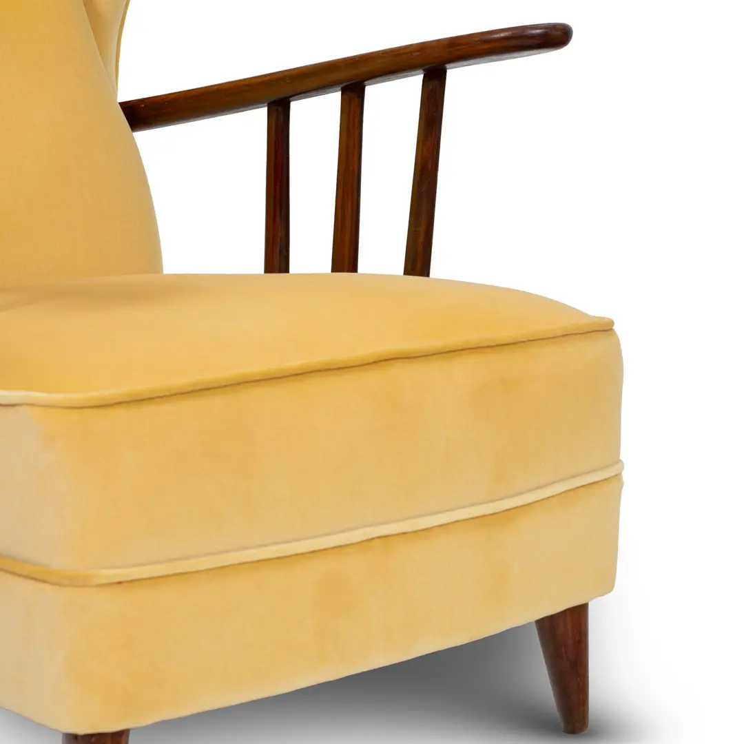 Ico Parisi yellow velvet and walnut bergere armchair by Ariberto Colombo,1950 — photo 10