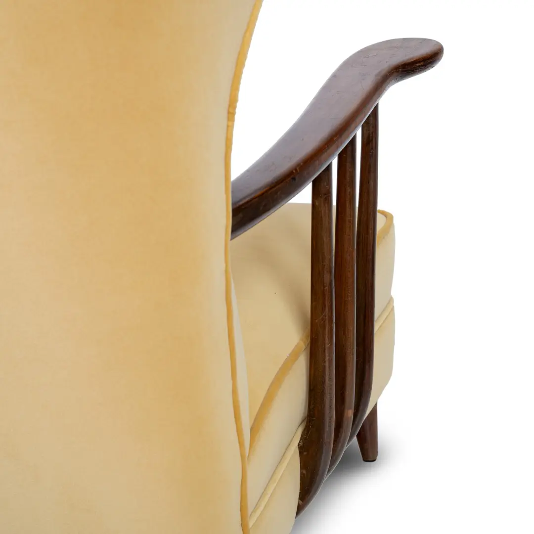 Ico Parisi yellow velvet and walnut bergere armchair by Ariberto Colombo,1950 — photo 11