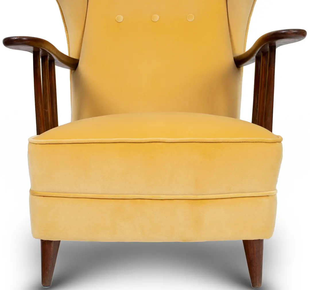 Ico Parisi yellow velvet and walnut bergere armchair by Ariberto Colombo,1950 — photo 15