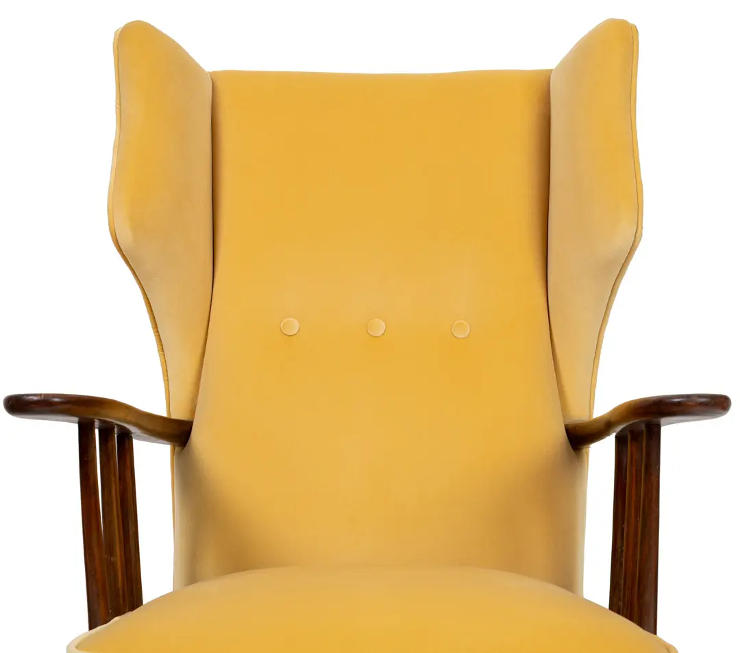 Ico Parisi yellow velvet and walnut bergere armchair by Ariberto Colombo,1950 — photo 4