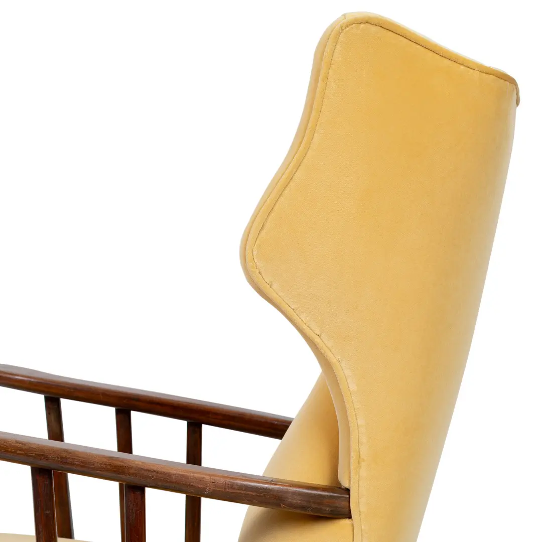 Ico Parisi yellow velvet and walnut bergere armchair by Ariberto Colombo,1950 — photo 7