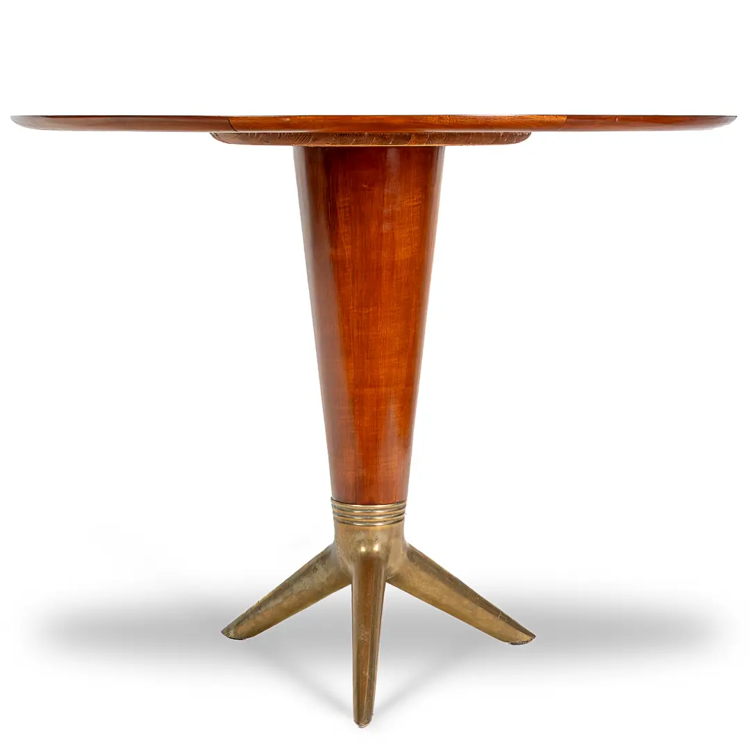 rare maple and brass round center table by I.S.A. Bergamo 1950 — image 3
