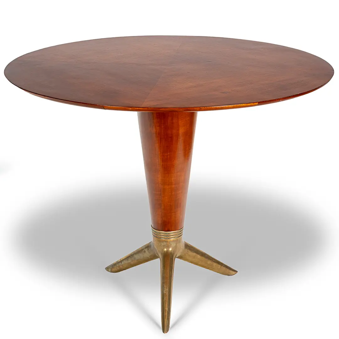 rare maple and brass round center table by I.S.A. Bergamo 1950 — Isa Bergamo