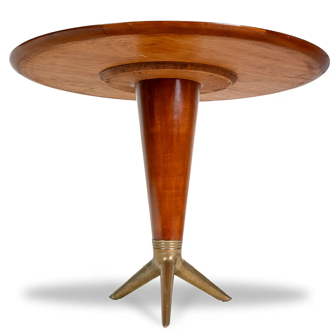 rare maple and brass round center table by I.S.A. Bergamo 1950 — photo 4