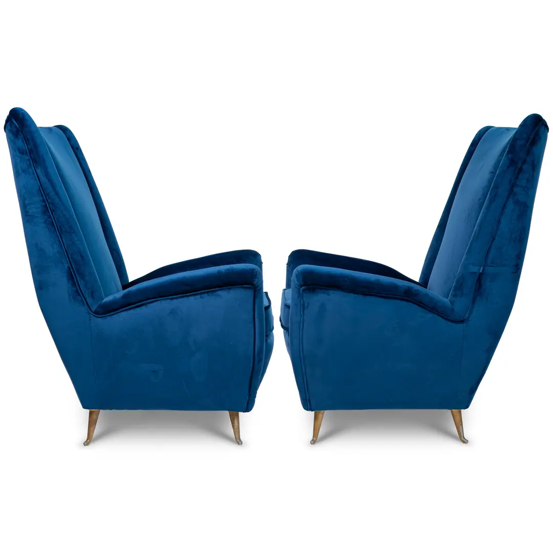 pair of blu velvet Gio Ponti bergere wingback armchairs by ISA, 1950 — image 2