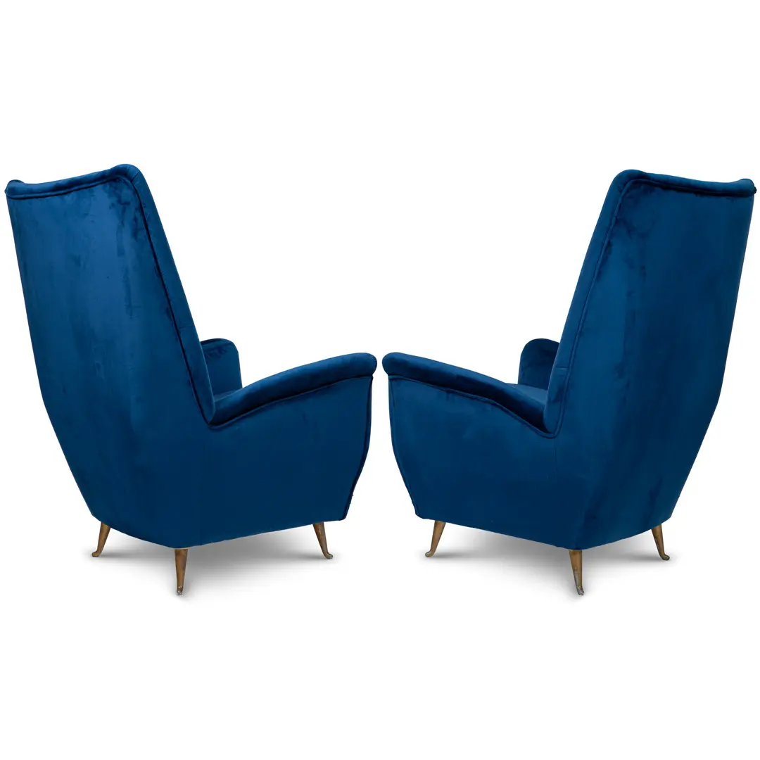 pair of blu velvet Gio Ponti bergere wingback armchairs by ISA, 1950 — photo 8