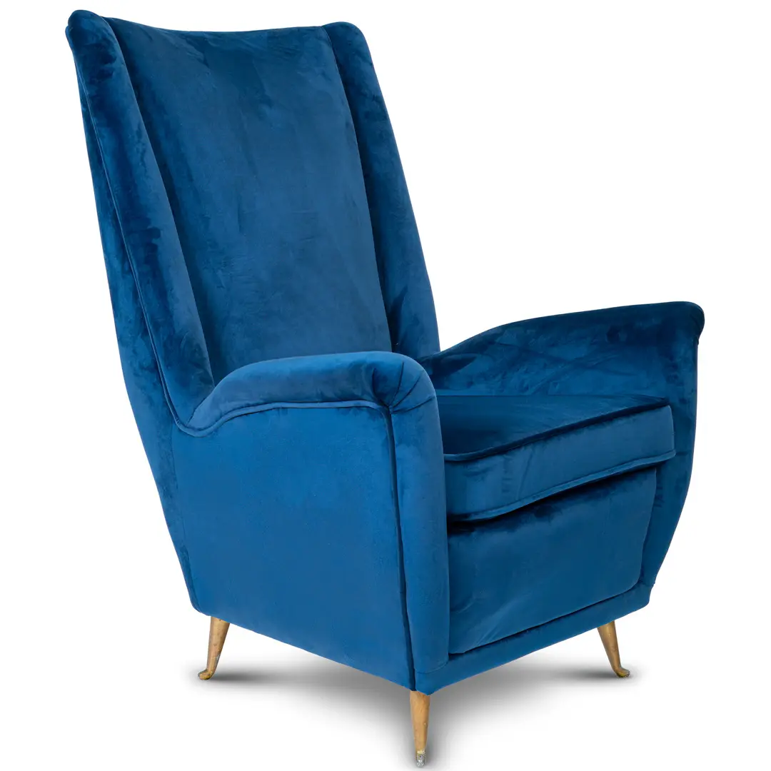pair of blu velvet Gio Ponti bergere wingback armchairs by ISA, 1950 — photo 5