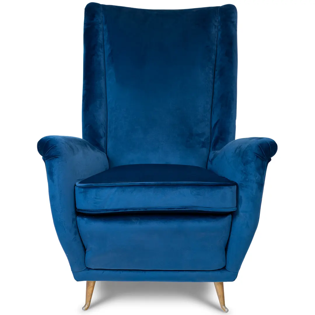 pair of blu velvet Gio Ponti bergere wingback armchairs by ISA, 1950 — image 3