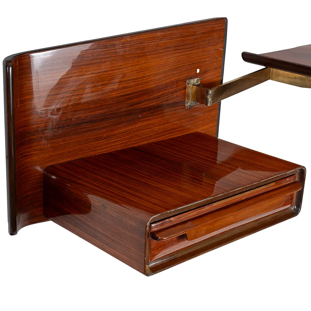 pair of unique rosewood hanging Cavatorta bedside tables, adjustable shelfs 1950 — image 2