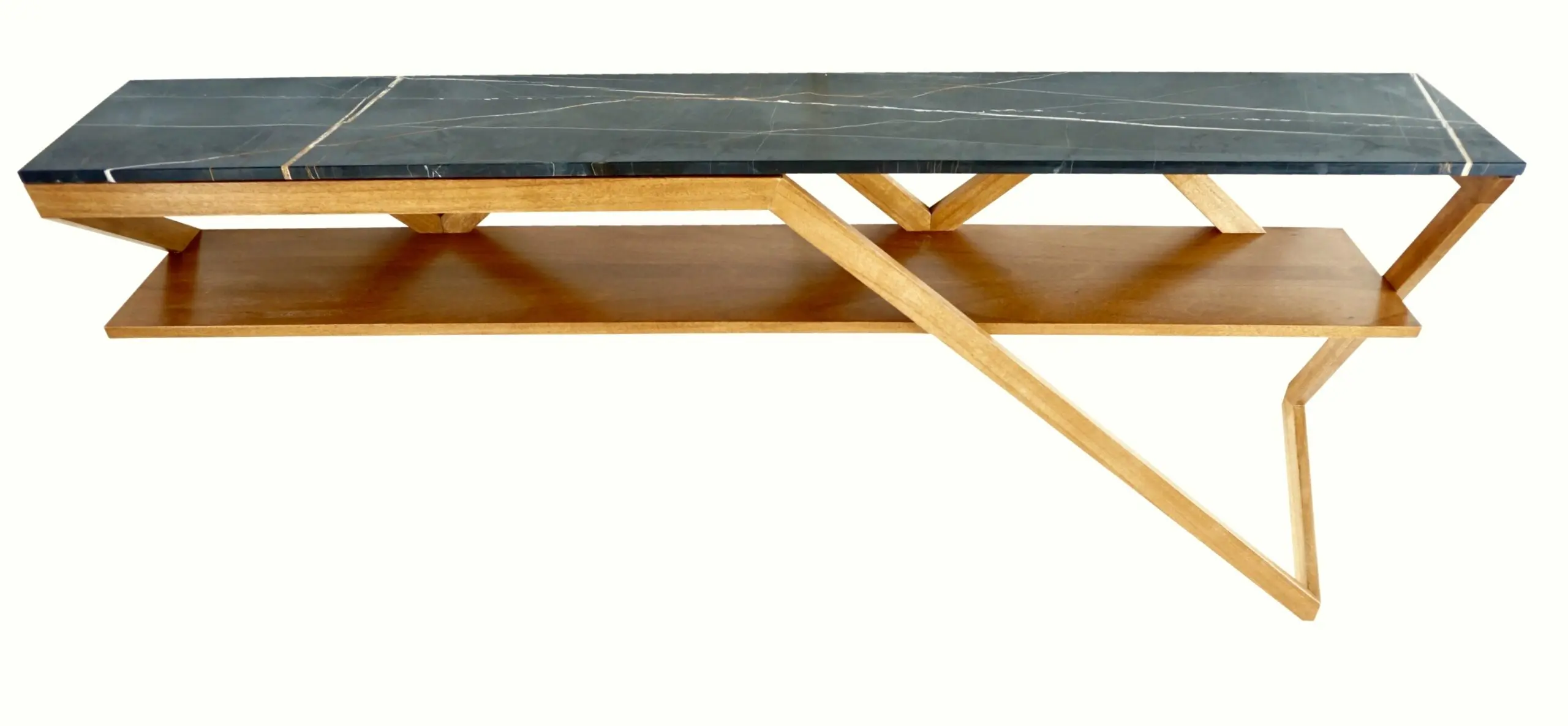 Lorenzo Ciompi "DAFNE" console wall mounted noir doree marble,teak contemporary — image 3