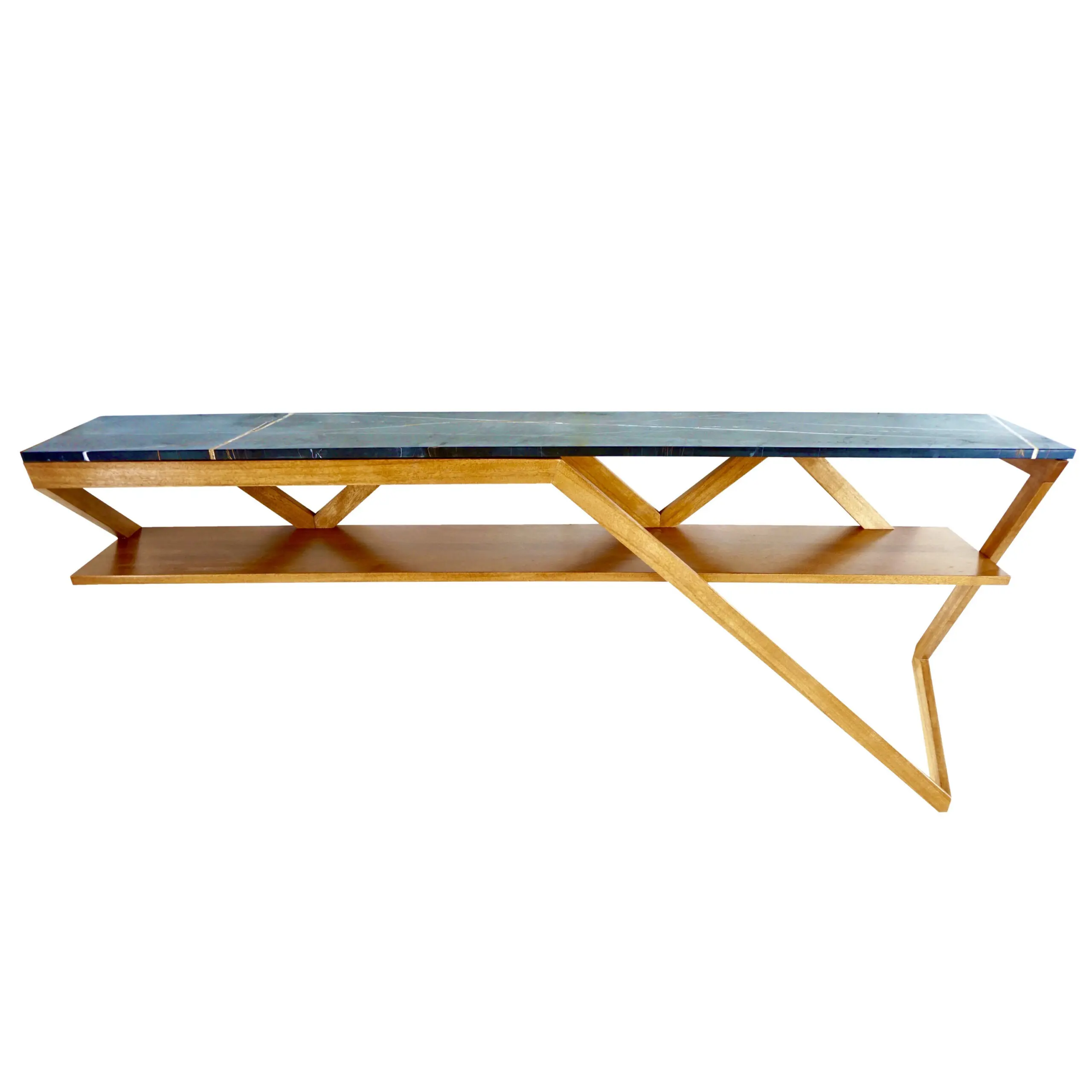 Lorenzo Ciompi "DAFNE" console wall mounted noir doree marble,teak contemporary — Lorenzo Ciompi