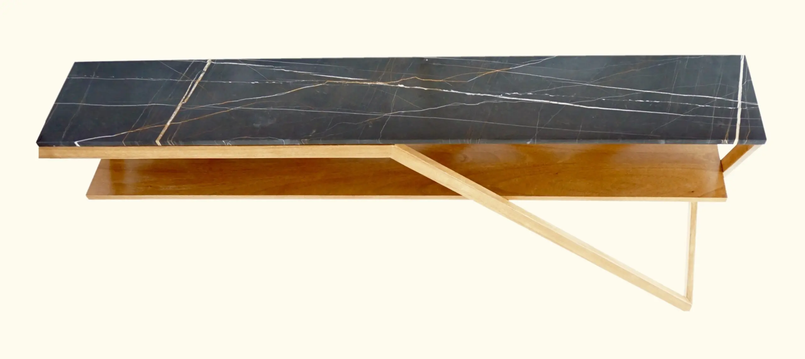 Lorenzo Ciompi "DAFNE" console wall mounted noir doree marble,teak contemporary — photo 14