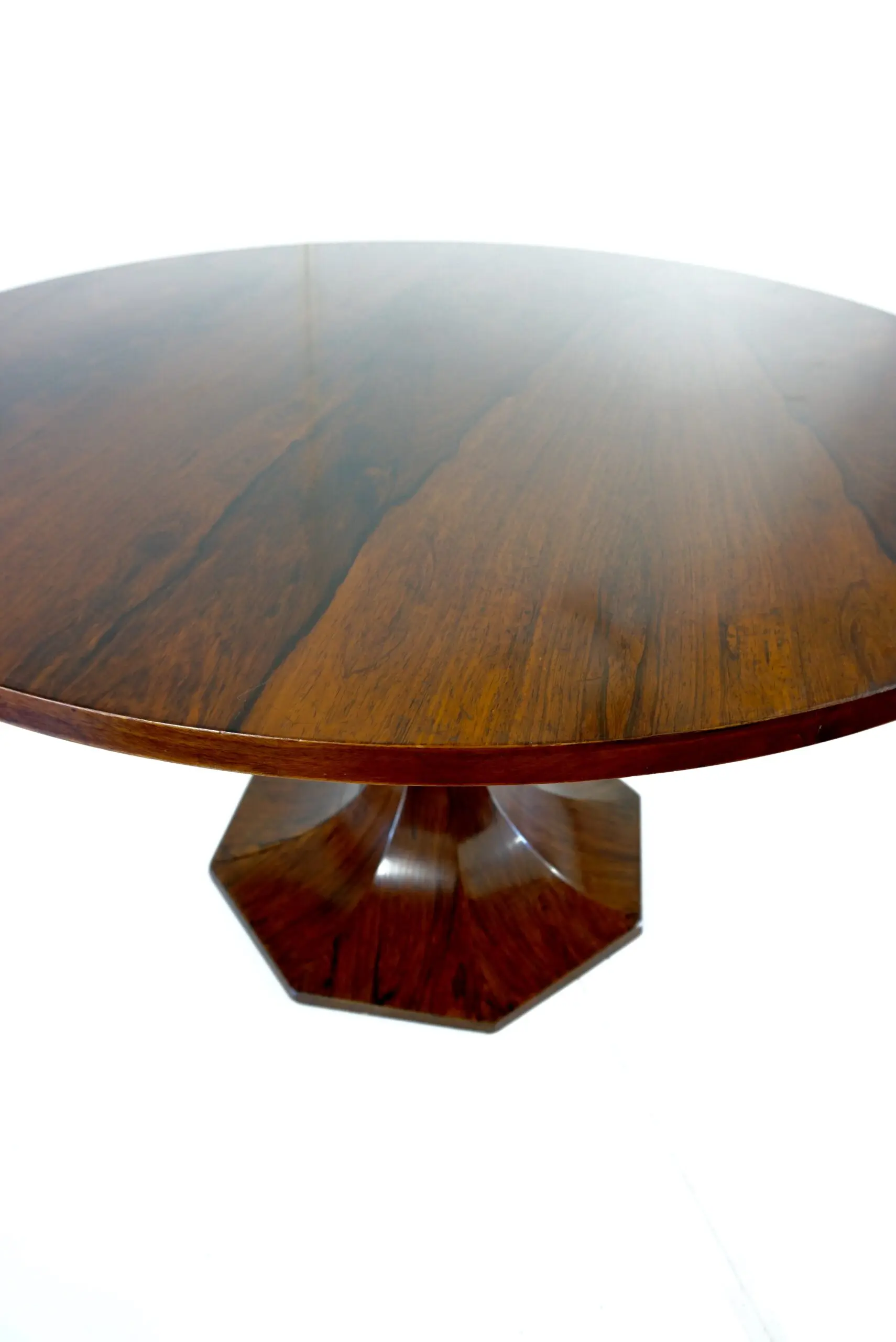stunning  Carlo De Carli large wood veneer round pedestal dining table, 1960 — photo 7