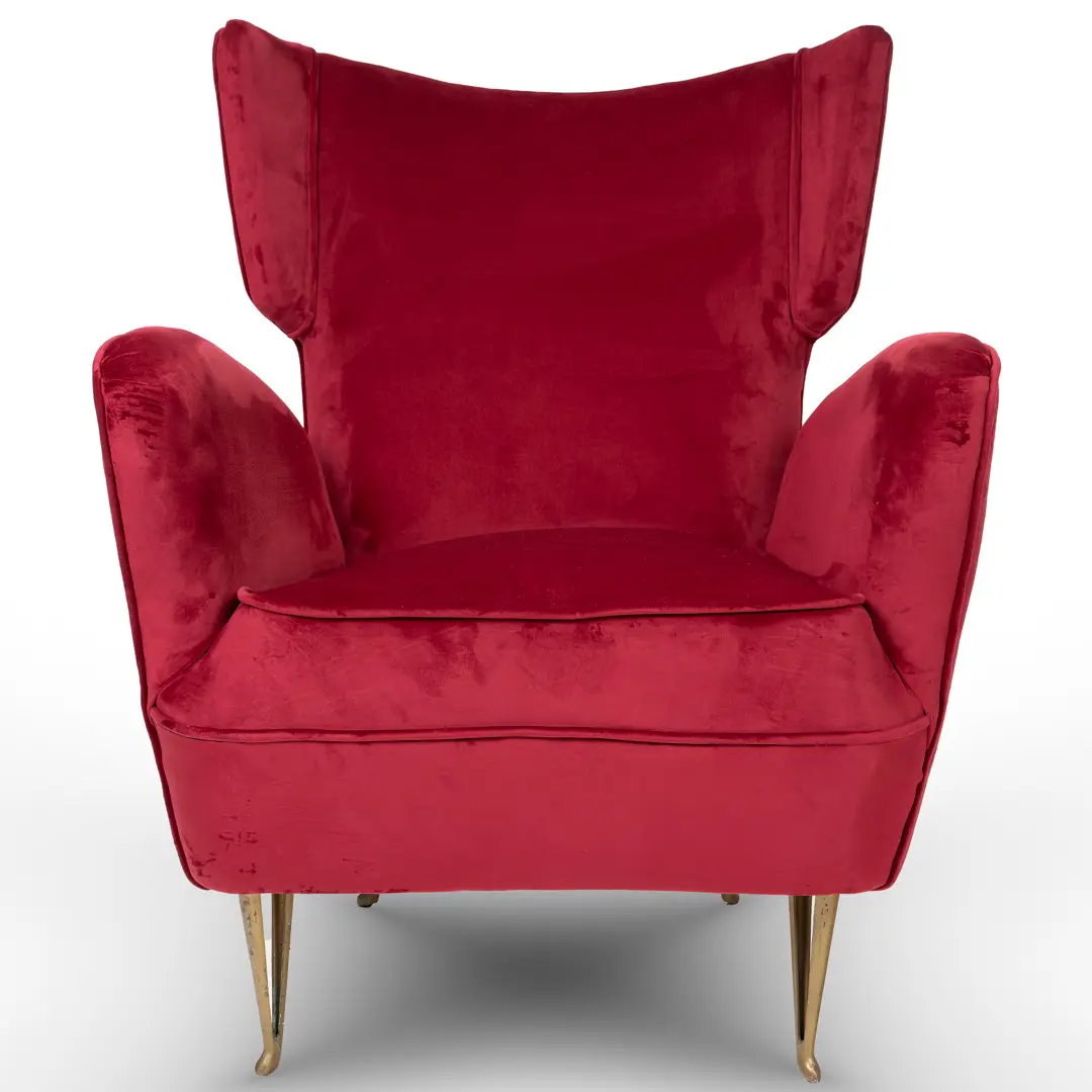 fine Carlo Enrico Rava red velvet and brass armchair by Isa, 1950 — Carlo Enrico Rava