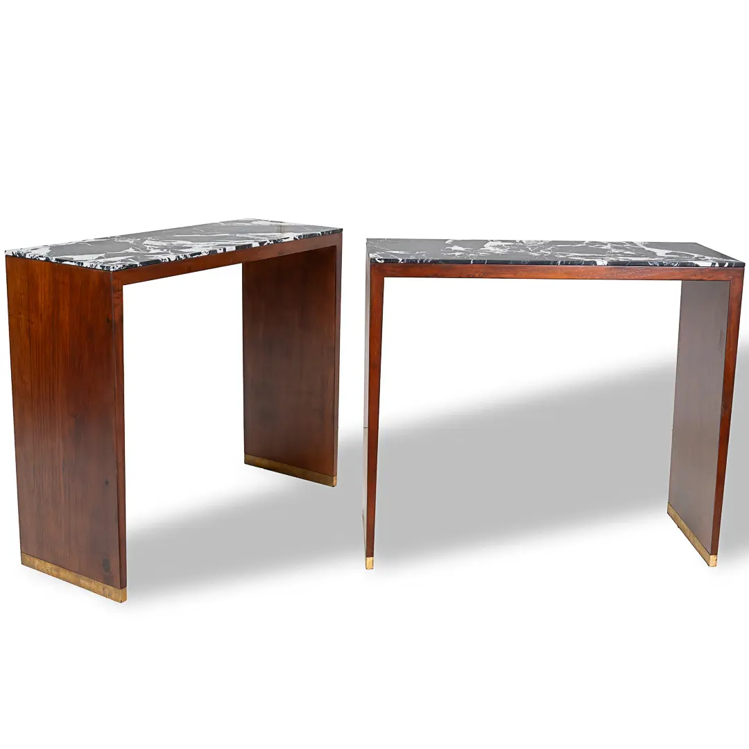 pair of C&U Lorenzo Ciompi wood, brass and marble console tables,Italy 2022 — photo 11