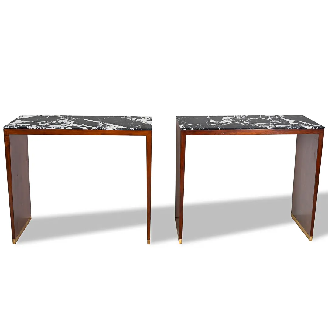 pair of C&U Lorenzo Ciompi wood, brass and marble console tables,Italy 2022 — Lorenzo Ciompi