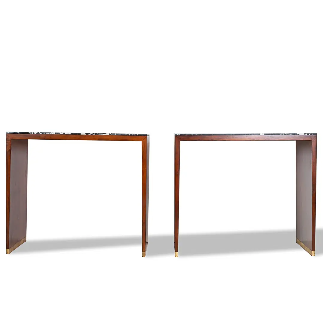 pair of C&U Lorenzo Ciompi wood, brass and marble console tables,Italy 2022 — photo 13