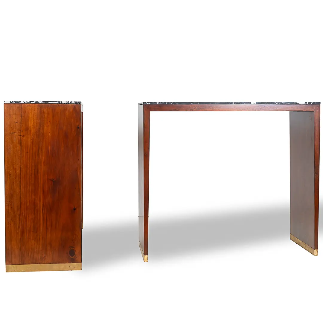 pair of C&U Lorenzo Ciompi wood, brass and marble console tables,Italy 2022 — Lorenzo Ciompi