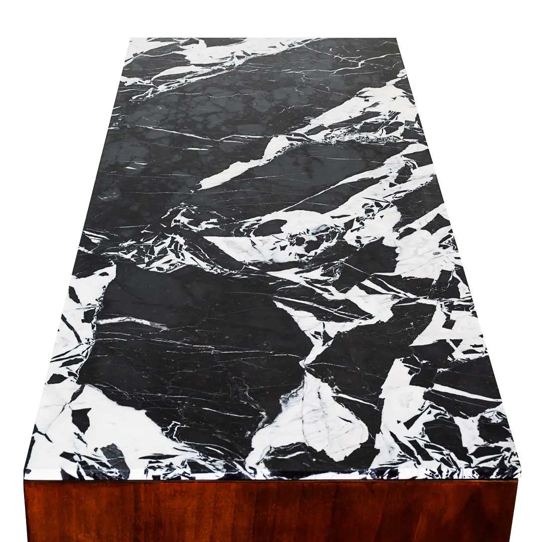 pair of C&U Lorenzo Ciompi wood, brass and marble console tables,Italy 2022 — photo 8