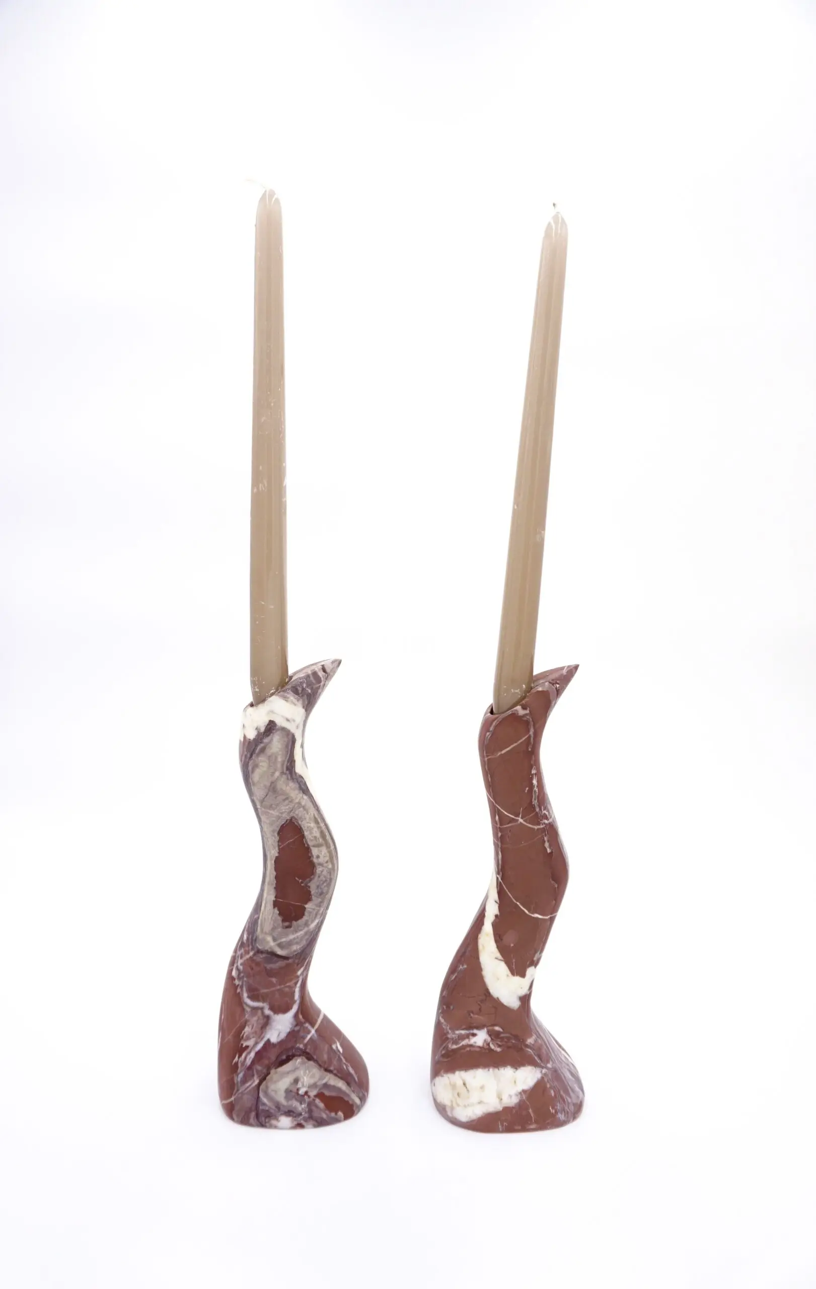 Pair of Coral Red Snake Sculptural Marble Candlesticks, by Lorenzo Ciompi 2023 — photo 11
