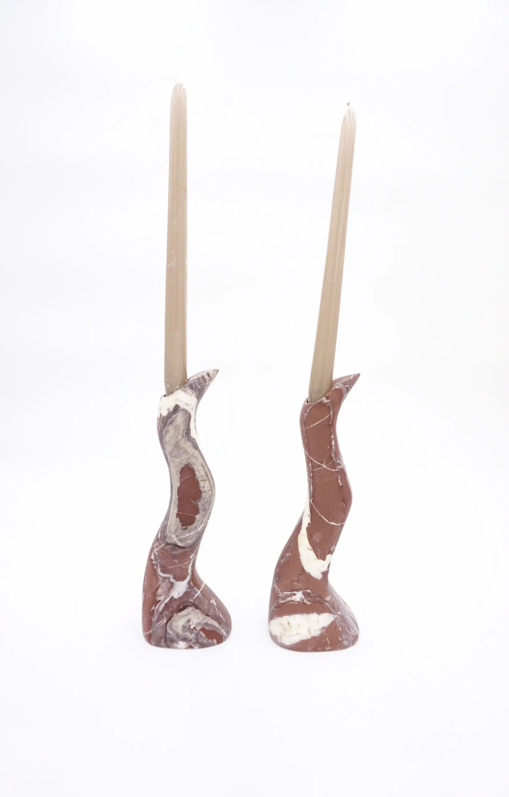 Pair of Coral Red Snake Sculptural Marble Candlesticks, by Lorenzo Ciompi 2023 — photo 10