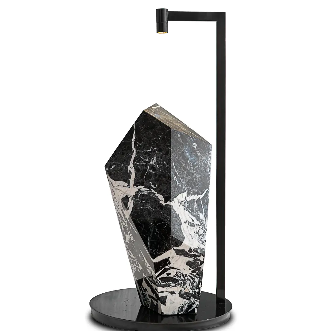 Lorenzo Ciompi "Black Polyhedrum" Marble and Bronze Sculptural Table Lamp, 2023 — image 3