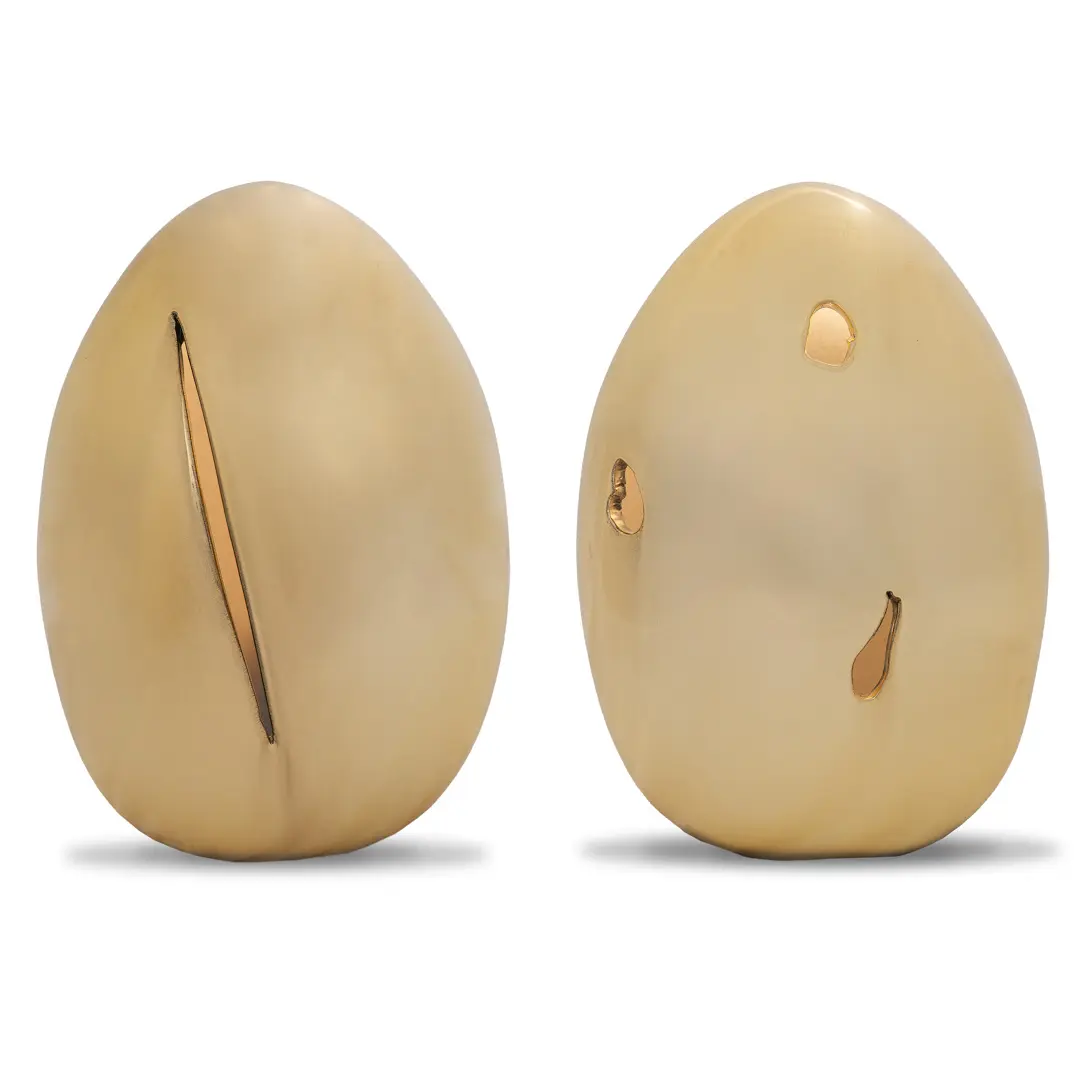 "GOLDEN EGGS" pair of golden glazed ceramic lamps, tribute to Lucio Fontana — Lorenzo Ciompi, Lucio Fontana