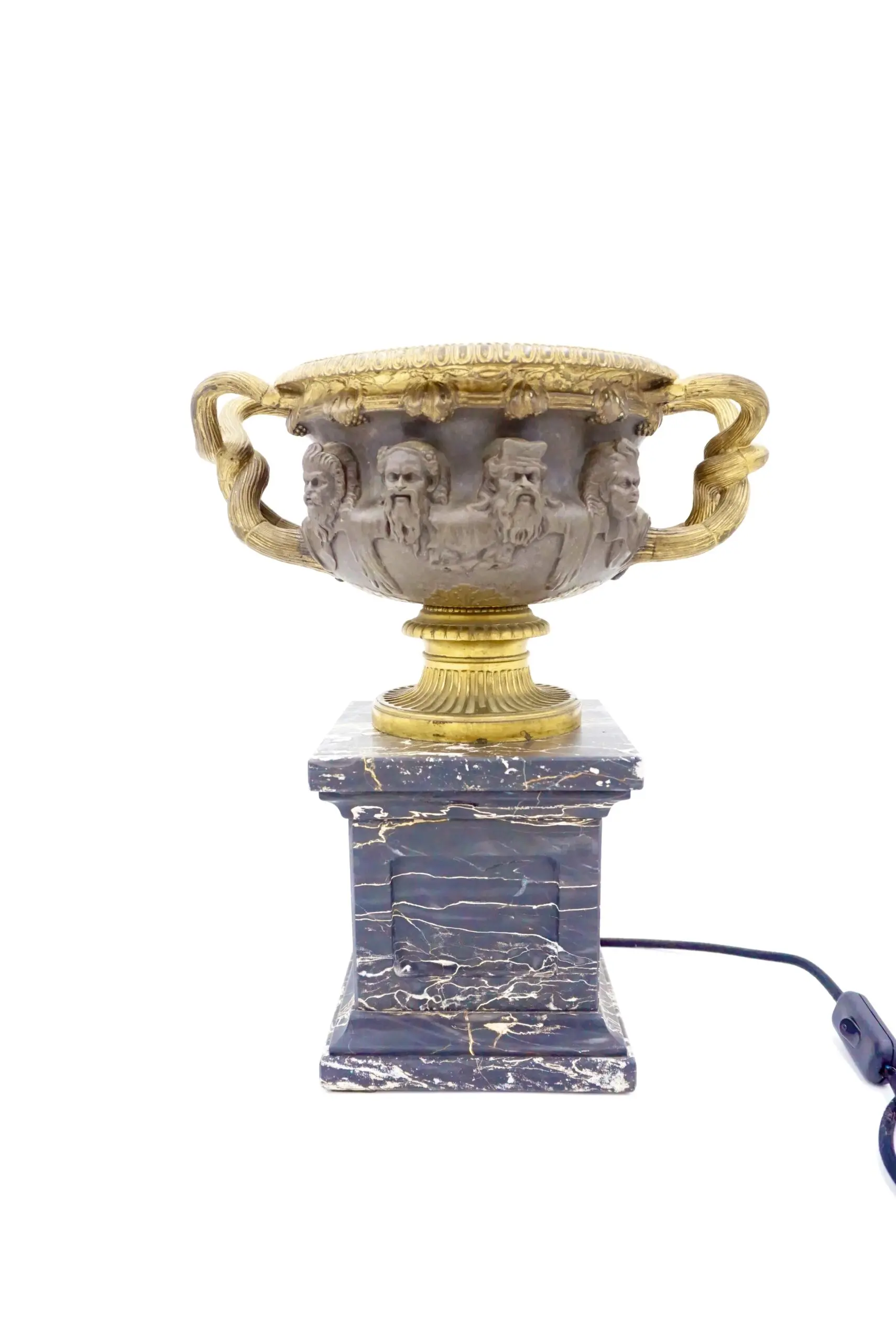 bronze and gilt Warwick vase lamp on portoro marble basis, by Barbadienne 1860 — image 3