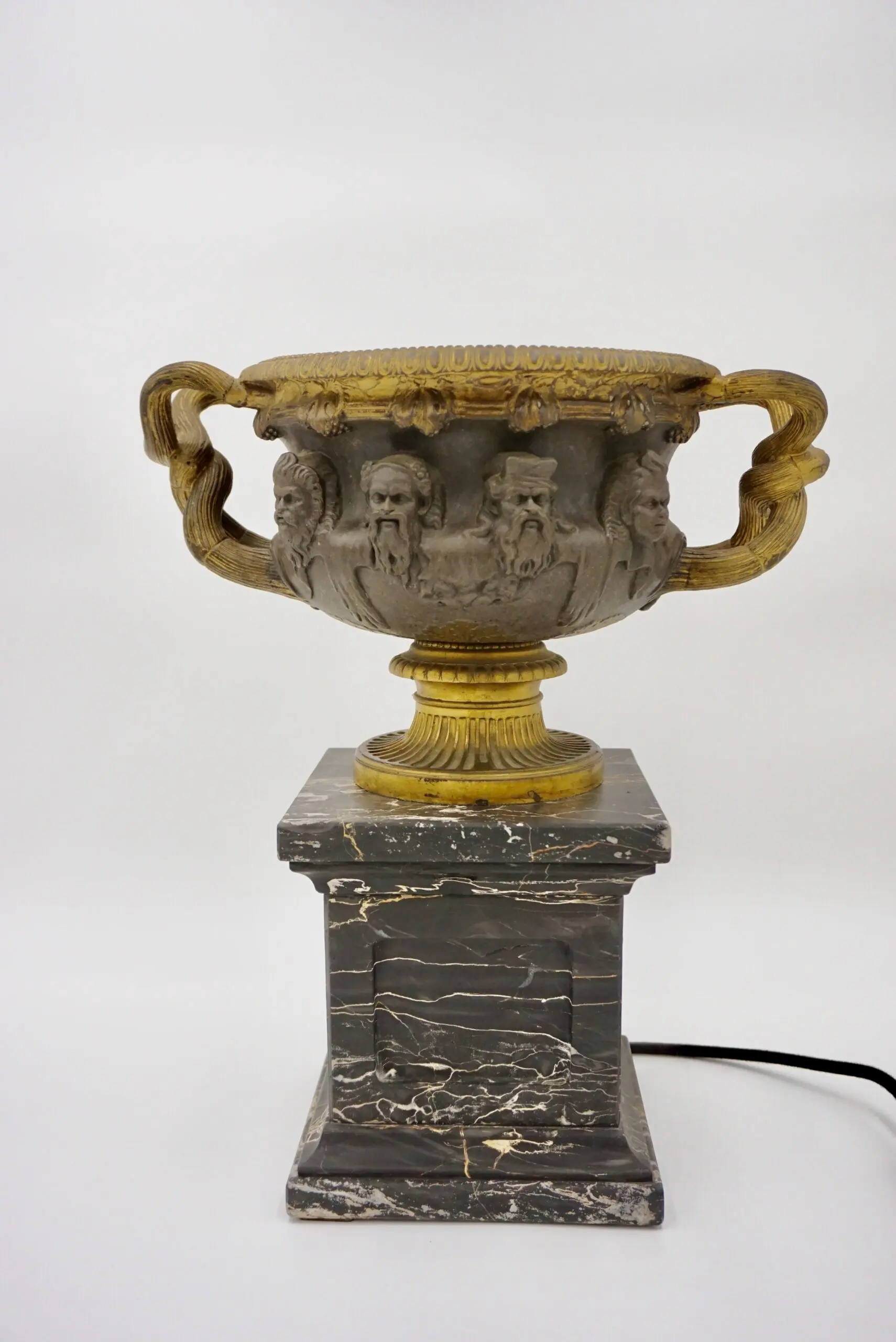 bronze and gilt Warwick vase lamp on portoro marble basis, by Barbadienne 1860 — Unknown