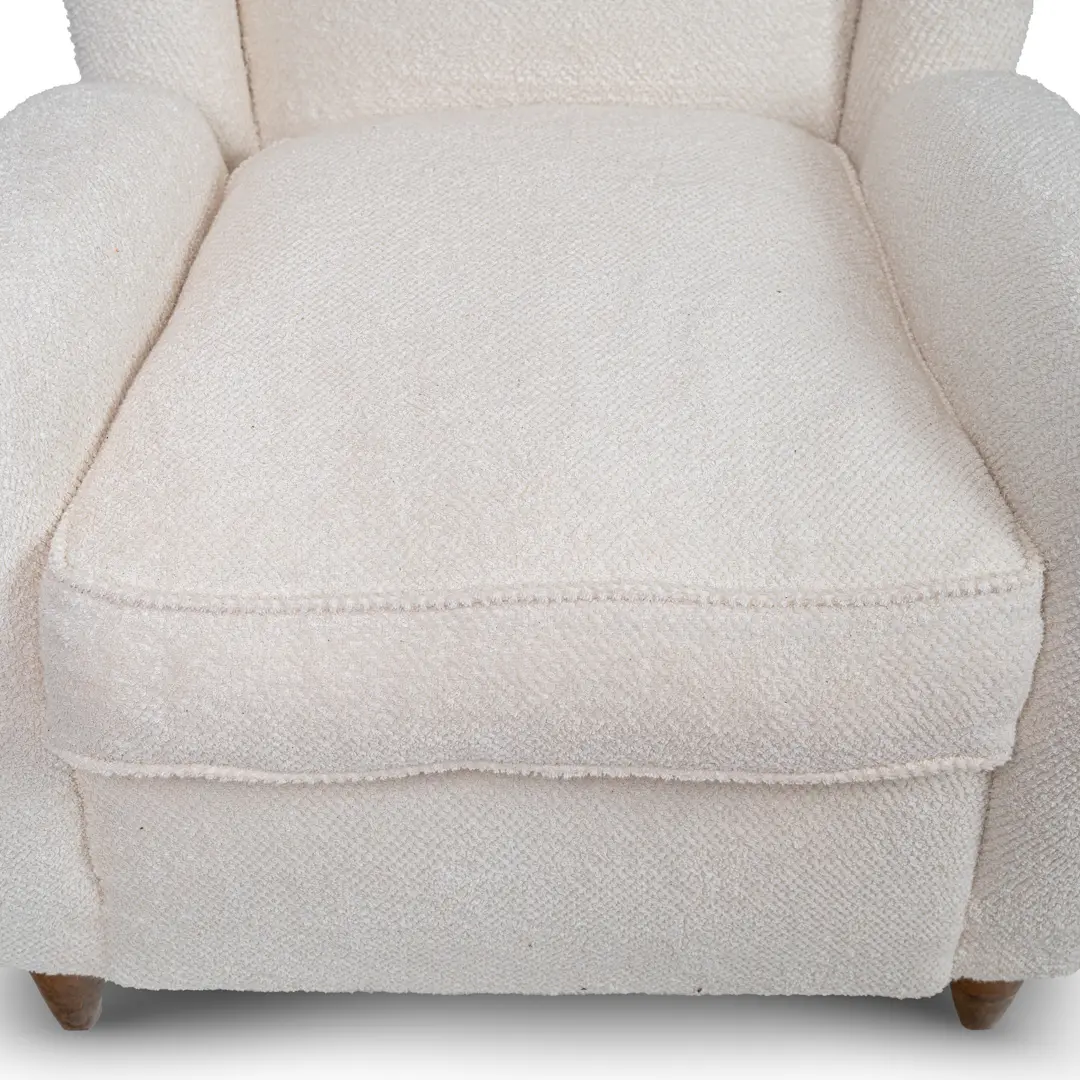 pair of Paolo Buffa white  bouclette high wingback  Bergere armchairs, 1950 — photo 10