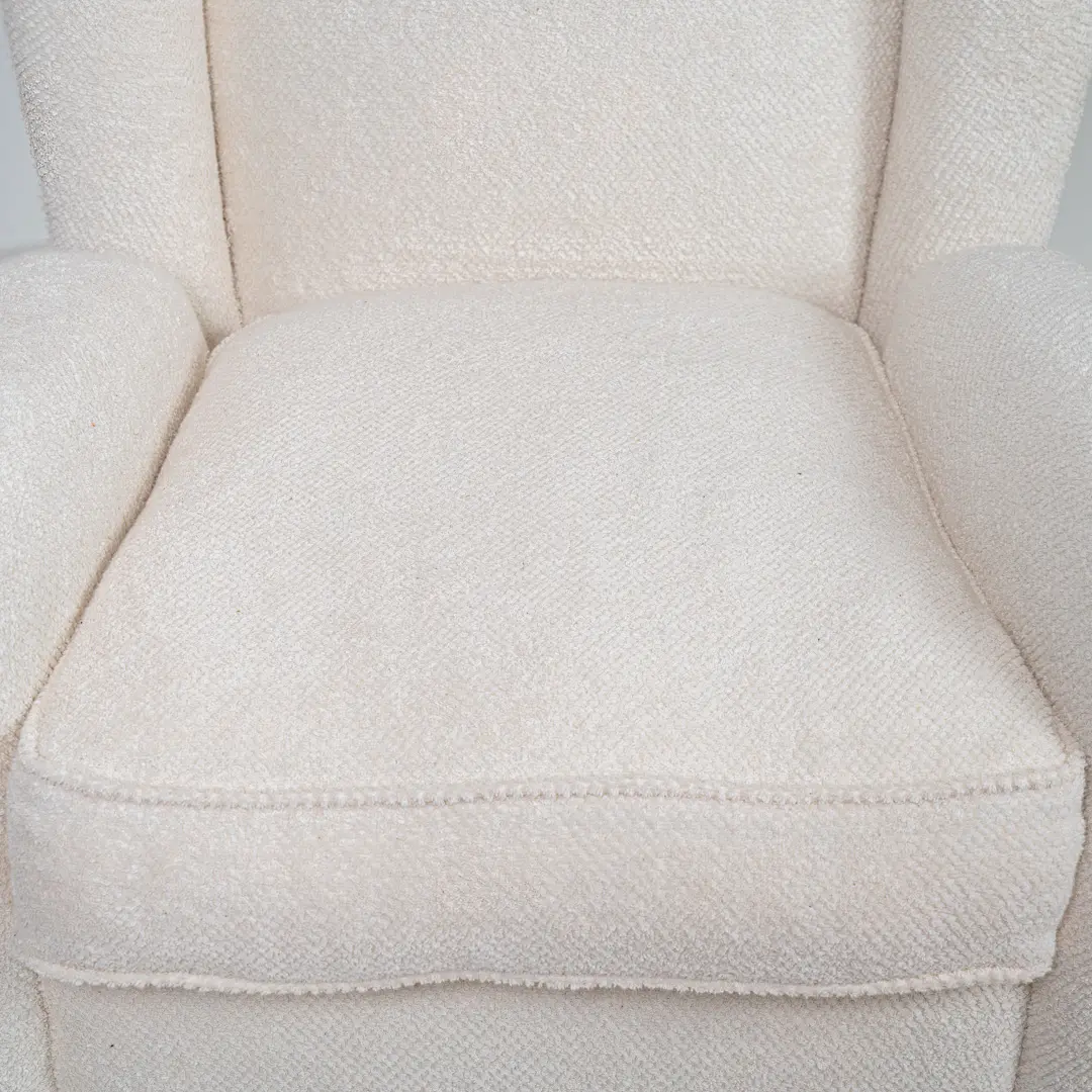 pair of Paolo Buffa white  bouclette high wingback  Bergere armchairs, 1950 — photo 12