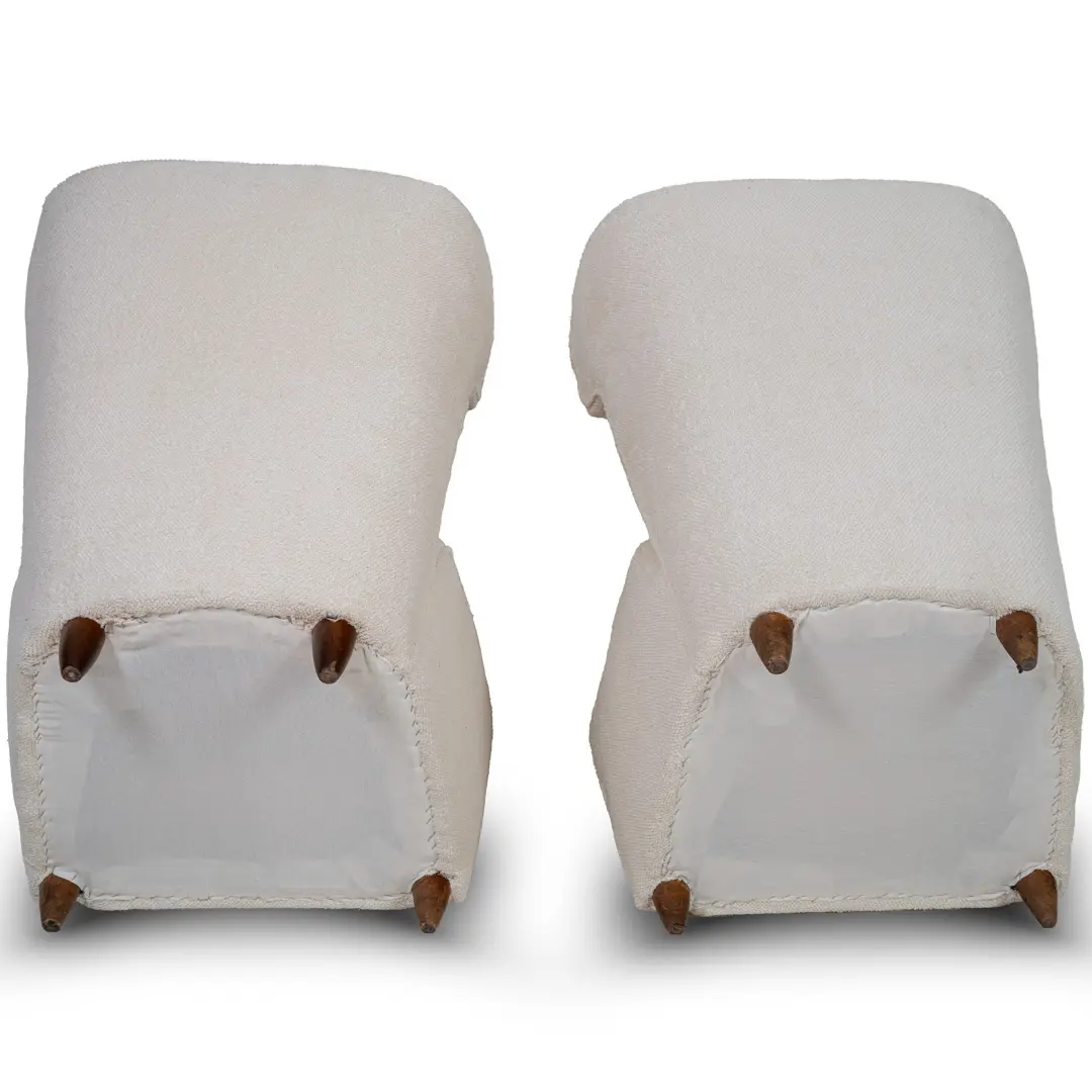 pair of Paolo Buffa white  bouclette high wingback  Bergere armchairs, 1950 — photo 15