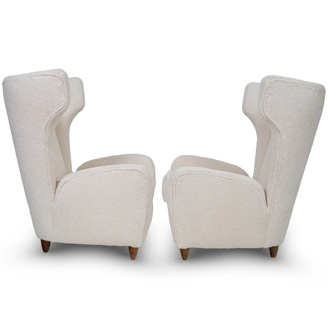 pair of Paolo Buffa white  bouclette high wingback  Bergere armchairs, 1950 — photo 19