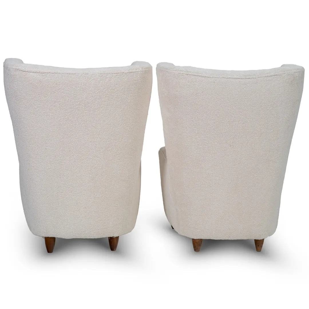 pair of Paolo Buffa white  bouclette high wingback  Bergere armchairs, 1950 — photo 16