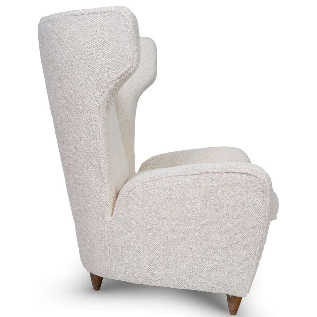 pair of Paolo Buffa white bouclette high wingback Bergere armchairs, 1950 — image 3