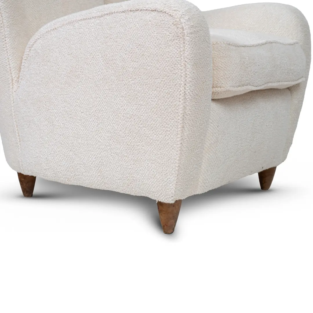 pair of Paolo Buffa white  bouclette high wingback  Bergere armchairs, 1950 — photo 8
