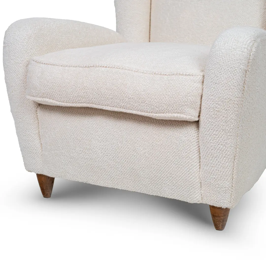pair of Paolo Buffa white  bouclette high wingback  Bergere armchairs, 1950 — photo 14