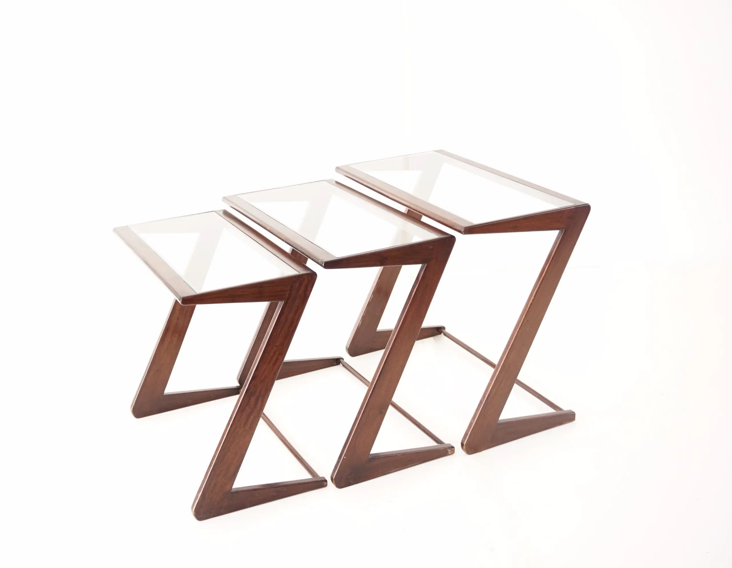 Giuseppe Scapinelli set of three nesting side tables, teak and glass, 1950 — Unknown
