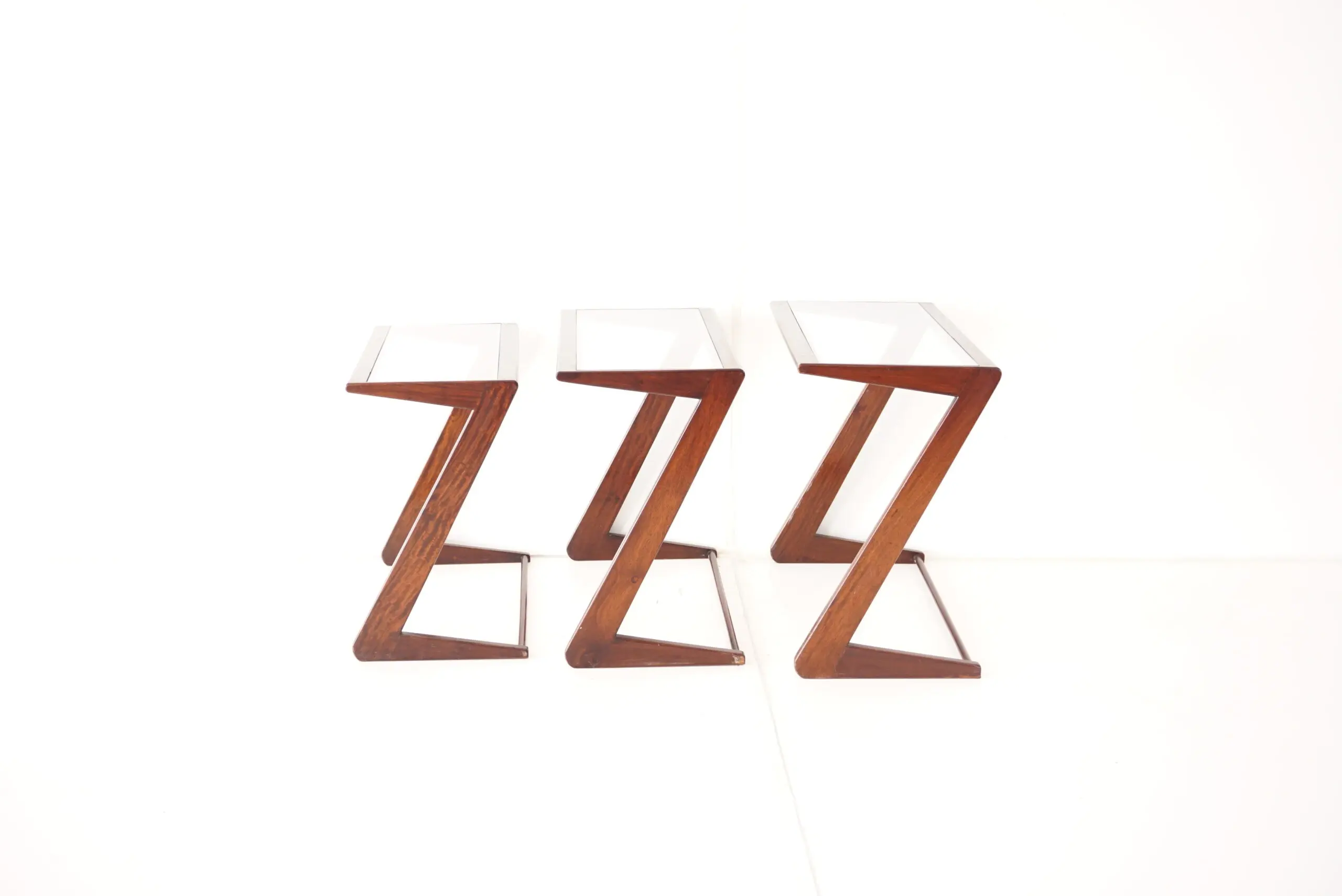 Giuseppe Scapinelli set of three nesting side tables, teak and glass, 1950 — photo 7