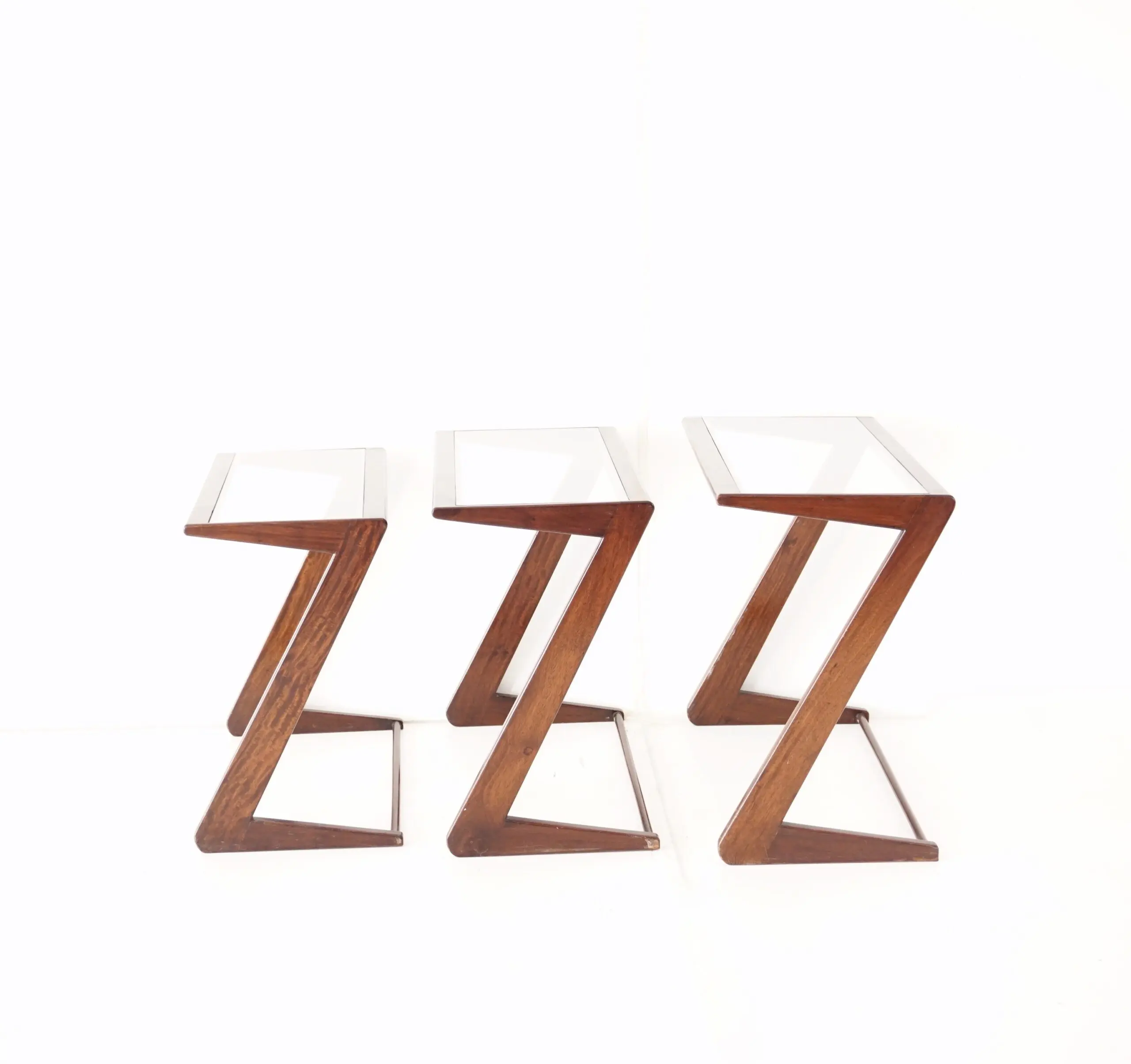 Giuseppe Scapinelli set of three nesting side tables, teak and glass, 1950 — photo 9