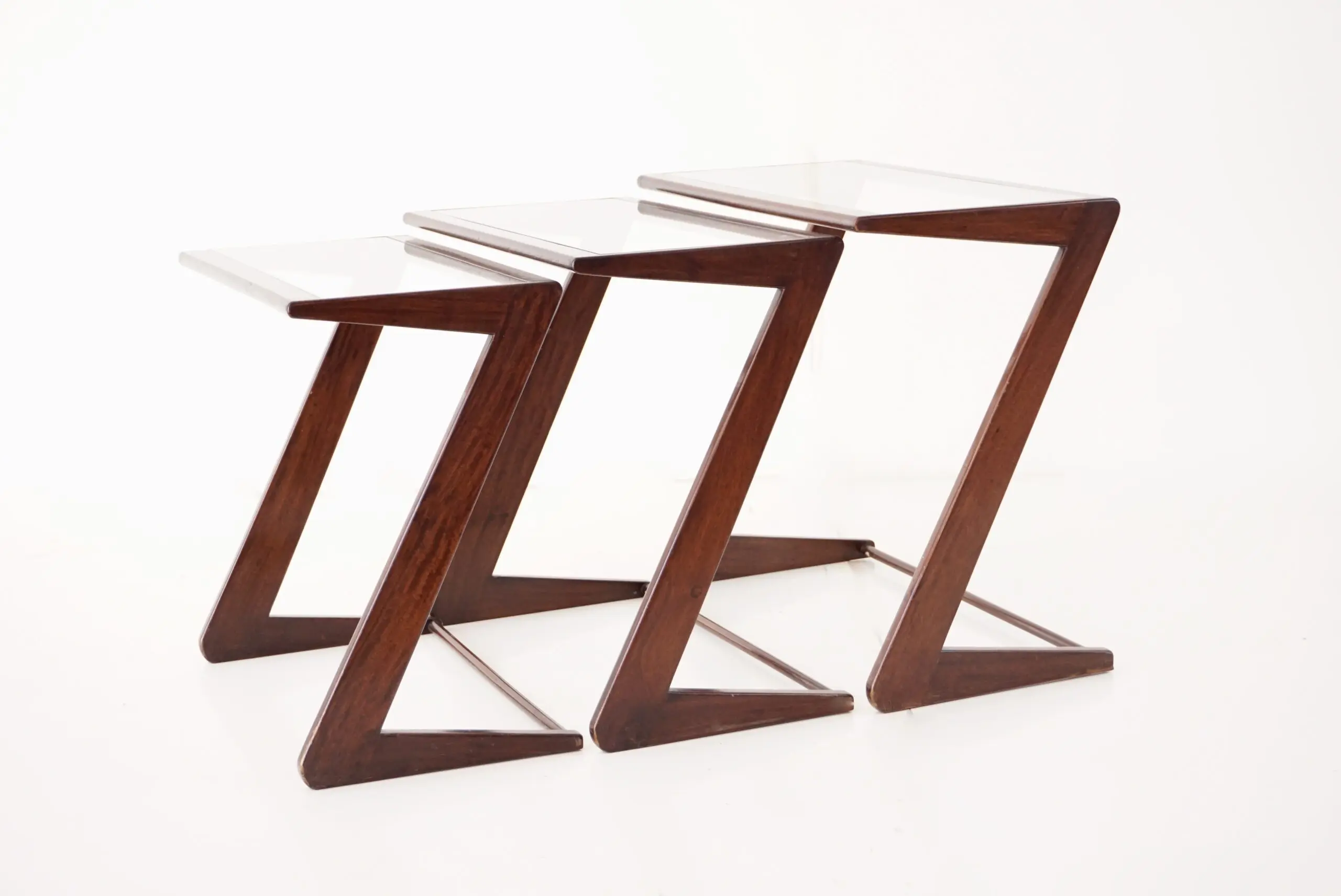 Giuseppe Scapinelli set of three nesting side tables, teak and glass, 1950 — photo 10