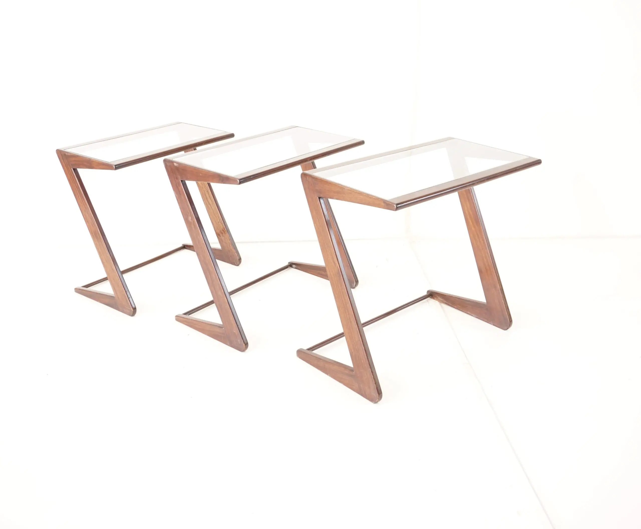 Giuseppe Scapinelli set of three nesting side tables, teak and glass, 1950 — photo 5