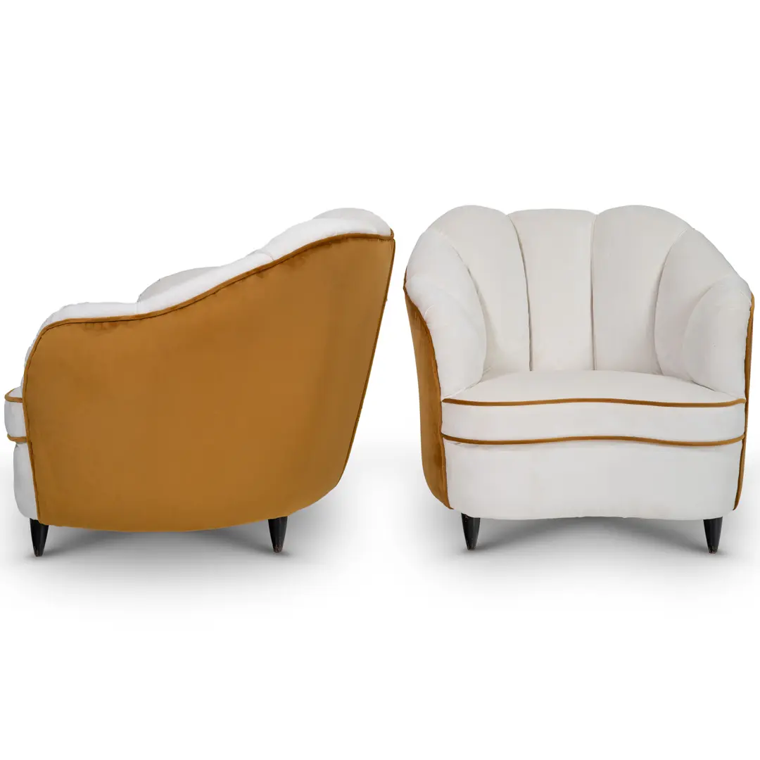 pair of Gio Ponti velvet bicolor white and yellow armchairs, Casa & Giardino 1940 — image 2