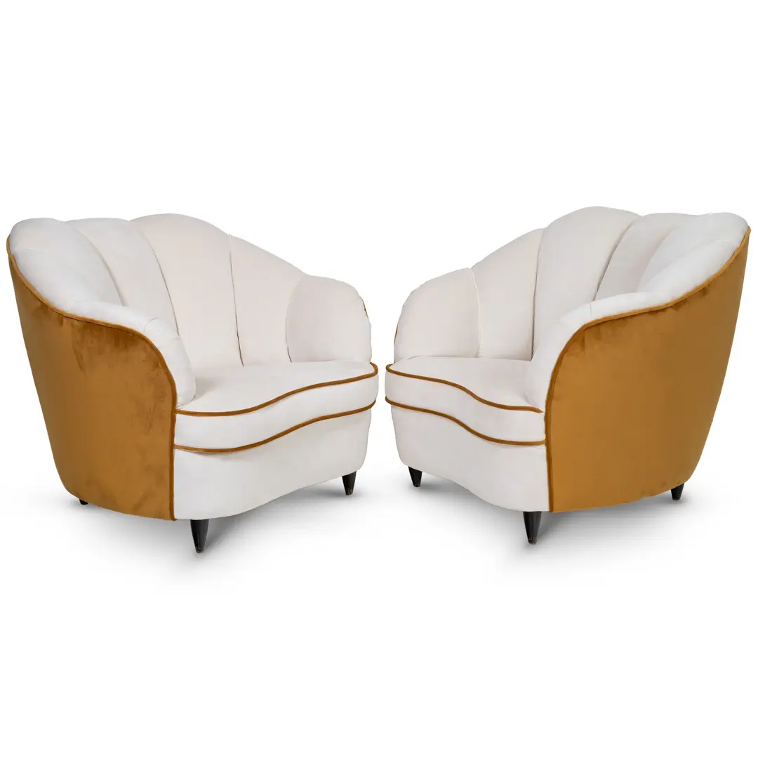 pair of Gio Ponti  velvet bicolor white and yellow armchairs, Casa & Giardino 1940 — photo 5